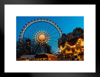 Carnival Lights Ornate Ferris Wheel Carousel Photo Photograph Matted Framed Art Wall Decor 26x20