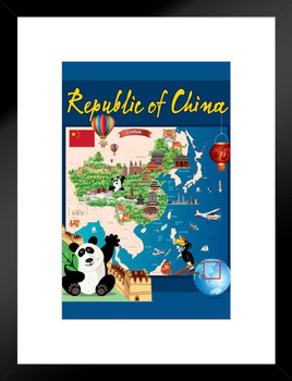 Illustrated Map of China Travel World Map with Cities in Detail Map Posters for Wall Map Art Wall Decor Geographical Illustration Tourist Travel Destinations Matted Framed Art Wall Decor 20x26