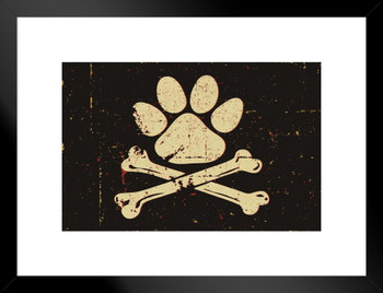 Doggy Roger Paw Print Pirate Flag Matted Framed Art Print Wall Decor 26x20 inch