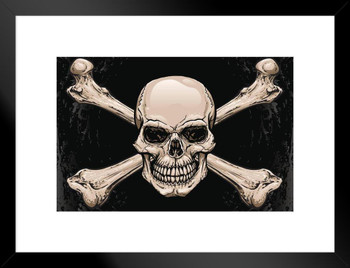 Skull Crossbones Pirates Symbol Warning Sign Poster Artistic Drawing Illustration Human Skeleton Death Matted Framed Art Wall Decor 26x20