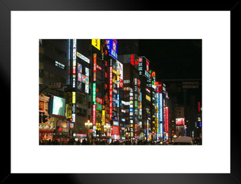 Neon Lights in Shinjuku Ward Tokyo Japan Photo Matted Framed Art Print Wall Decor 26x20 inch