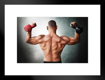 Body Builder Athlete Lifting Weights Photo Matted Framed Art Print Wall Decor 26x20 inch