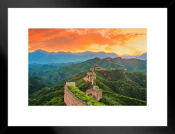 Dramatic Sky Above the Great Wall Of China Photo Matted Framed Art Print Wall Decor 26x20 inch