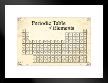 Periodic Table of Elements Antique Parchment Style Educational Chart Classroom Teacher Learning Homeschool Display Supply Teaching Matted Framed Art Wall Decor 26x20