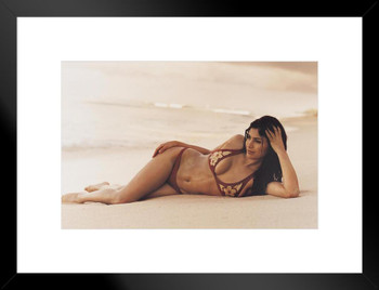 Hot Young Woman Lying on a Beach Wearing a Bikini Photo Matted Framed Art Print Wall Decor 26x20 inch