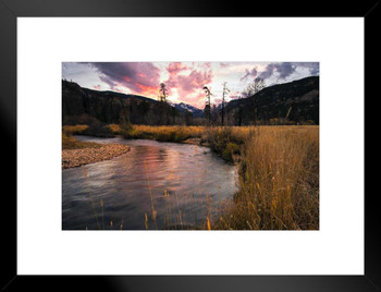 Sunset Over Big Thompson River Rocky Mountains Photo Matted Framed Art Print Wall Decor 26x20 inch