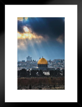 Old City of Jerusalem Skyline Dome of the Rock Photo Matted Framed Art Print Wall Decor 26x20 inch