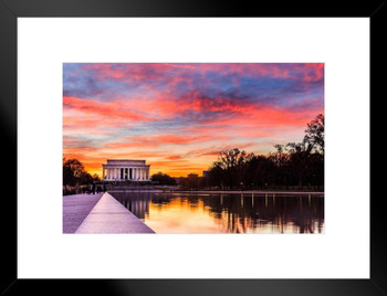 Sunset at the Lincoln Memorial Washington DC Photo Matted Framed Art Print Wall Decor 26x20 inch