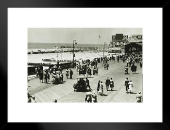 People Walking Promenade Seashore Vintage 1940s Photo Matted Framed Art Print Wall Decor 26x20 inch