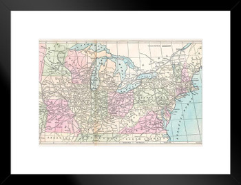 Travel Routes in the United States 1875 Antique Style Map with Cities in Detail Map Posters for Wall Map Art Wall Decor Country Illustration Tourist Destinations Matted Framed Art Wall Decor 26x20