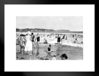 Day at the Beach Kamakura Japan Archival B&W Photo Matted Framed Art Print Wall Decor 26x20 inch