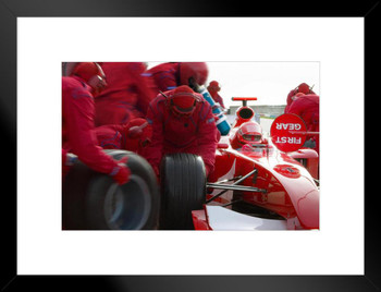 Fast Pit Stop Tire Change Formula One Racing Car Photo Matted Framed Art Print Wall Decor 26x20 inch