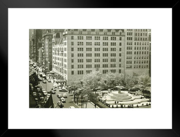 Pulitzer Fountain Fifth Avenue New York City B&W Photo Matted Framed Art Print Wall Decor 26x20 inch