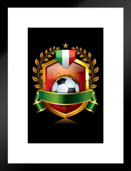 Italy Soccer Icon with Flag and Laurel Wreath Sports Matted Framed Art Print Wall Decor 20x26 inch