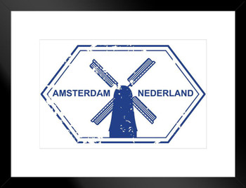 Amsterdam Netherland Passport Rubber Stamp Travel Matted Framed Art Print Wall Decor 20x26 inch