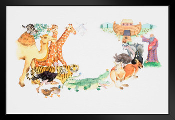 Depiction of Animals Entering Noahs Ark Two by Two Matted Framed Art Print Wall Decor 26x20 inch