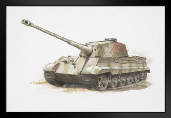 German King Tiger Tank Matted Framed Art Wall Decor 26x20