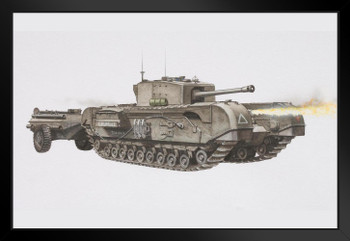 Churchill Tank with Flame Gun and Armoured Trailer Matted Framed Art Print Wall Decor 26x20 inch