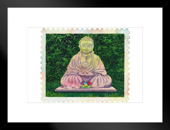 Seated Buddha Postage Stamp Matted Framed Art Print Wall Decor 20x26 inch