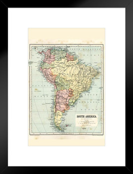 South America 19th Century Antique Style Map Travel World Map with Cities in Detail Map Posters for Wall Map Art Wall Decor Geographical Illustration Travel Matted Framed Art Wall Decor 20x26