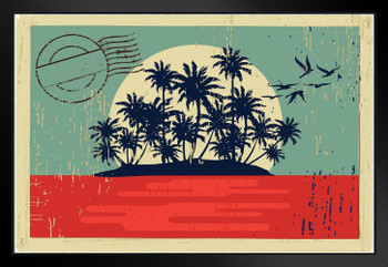 Tropical Island Palm Tree Vintage Postcard Matted Framed Art Print Wall Decor 26x20 inch
