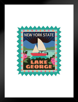 Lake George Retro Travel Sticker Matted Framed Art Print Wall Decor 20x26 inch