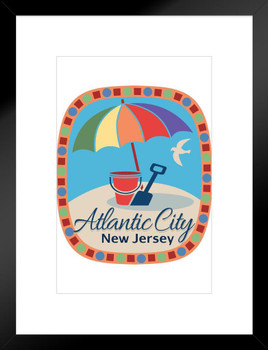 Atlantic City Retro Travel Sticker Matted Framed Art Print Wall Decor 20x26 inch
