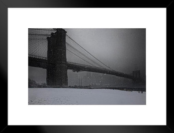 Brooklyn Bridge Blizzard Winter New York City Landscape by Chris Lord Photo Photograph Matted Framed Art Wall Decor 20x26