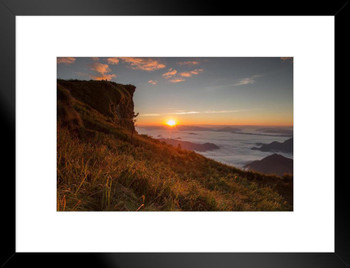 Mountain Landscape at Sunrise Photo Matted Framed Art Print Wall Decor 26x20 inch