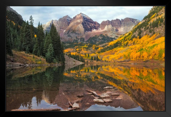 Maroon Bells Elk Mountains at Sunrise Photo Matted Framed Art Print Wall Decor 26x20 inch