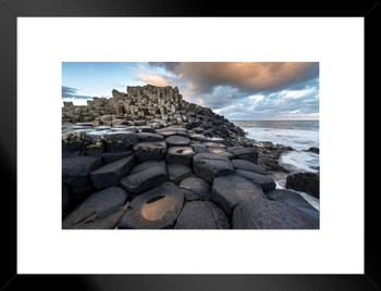 Giants Causeway Natural Basalt Stone Columns Photo Photograph Beach Sunset Landscape Pictures Ocean Scenic Scenery Volcano Nature Photography Paradise Scenes Matted Framed Art Wall Decor 20x26