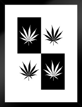 Marijuana Four Weed Pot Cannabis Joint Blunt Bong Leaves Pop Art Black And White Matted Framed Art Print Wall Decor 20x26 inch