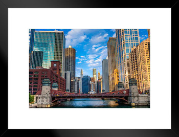 Chicago River Corridor Skyline Photo Art Print Matted Framed Wall Art 26x20 inch