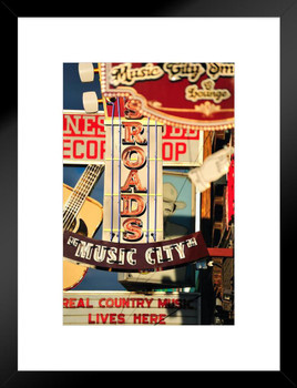Music City Nashville Country Music Retro Signs Photo Poster TN Tennessee Bar Restaurant Photograph Matted Framed Art Wall Decor 20x26