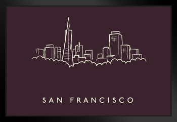 San Francisco City Skyline Pencil Sketch Matted Framed Art Print Wall Decor 26x20 inch