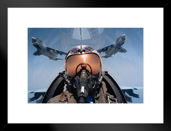 Military Jet Aircraft Pilot In Cockpit Close Up Photo Matted Framed Art Print Wall Decor 26x20 inch