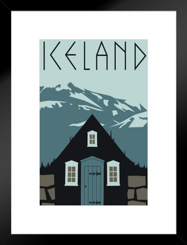 Vintage Iceland Travel Tourist Tourism Mountain House Hut Snow Winter Cozy Country Matted Framed Art Wall Decor 20x26