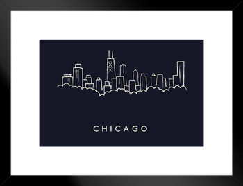 Chicago City Skyline Pencil Sketch Matted Framed Art Print Wall Decor 26x20 inch