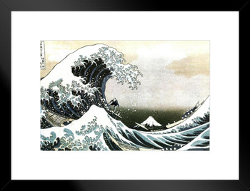 Funny Surfing The Great Wave Humor Katsushika Hokusai Poster Traditional Japanese Art Wall Decor Woodblock Art Nature Asian Art Kanagawa Print Hokusai Paintings Matted Framed Art Wall Decor 20x26