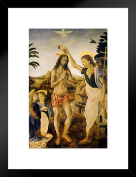 Leonardo da Vinci The Baptism of Christ Matted Framed Wall Art Print 20x26