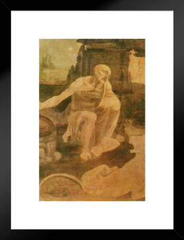 Leonardo Da Vinci St Jerome in the Wilderness Fine Art Realism Artwork Davinci Drawings Portrait Oil Painting Wall Art Renaissance Posters Canvas Vinci Art Matted Framed Art Wall Decor 20x26