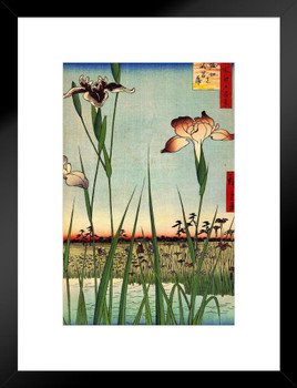 Utagawa Hiroshige Horikiri Iris Garden Japanese Art Poster Traditional Japanese Wall Decor Hiroshige Woodblock Landscape Artwork Animal Nature Asian Print Decor Matted Framed Art Wall Decor 20x26
