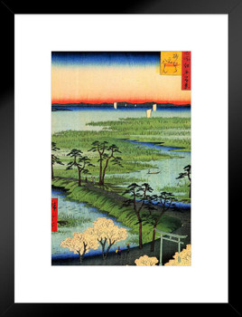Utagawa Hiroshige Moto Hachiman Shrine In Sumamura Japanese Art Poster Traditional Japanese Wall Decor Hiroshige Woodblock Landscape Artwork Nature Asian Print Matted Framed Art Wall Decor 20x26