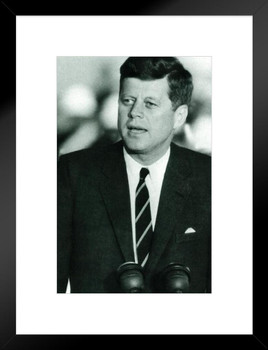 John Fitzgerald Kennedy JFK Speech Black & White Photograph Matted Framed Wall Art Print 20x26 inch