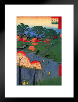 Utagawa Hiroshige Temple Gardens Nippori Japanese Art Poster Traditional Japanese Wall Decor Hiroshige Woodblock Landscape Artwork Animal Nature Asian Print Matted Framed Art Wall Decor 20x26