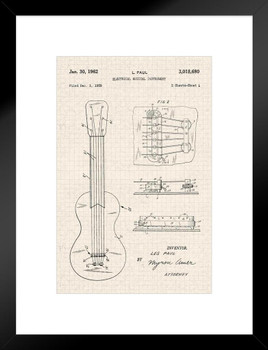 Les Paul Electric Guitar Pickup Sketch Official Patent Diagram Matted Framed Art Print Wall Decor 20x26 inch