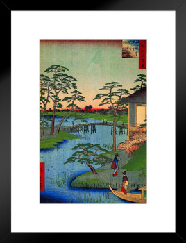 Utagawa Hiroshige Mokuboji Temple Japanese Art Poster Traditional Japanese Wall Decor Hiroshige Woodblock Landscape Artwork Animal Nature Asian Print Decor Matted Framed Art Wall Decor 20x26