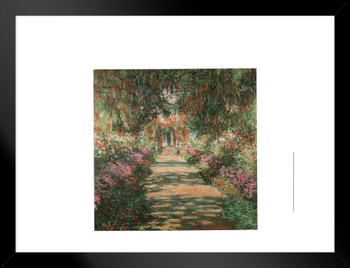 Claude Monet Garden Path At Giverny French Impressionist Master Painter Painting Flowers Bridge Lily Pads Matted Framed Art Wall Decor 20x26