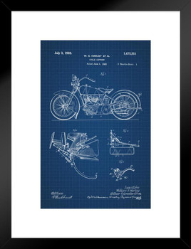 1928 Motorcycle Official Patent Blueprint Matted Framed Wall Art Print 20x26 inch