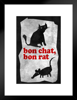 Bon Chat Bon Rat Tit for Tat Vintage Illustration Cat Poster Funny Wall Posters Kitten Posters for Wall Funny Cat Poster Inspirational Cat Poster Matted Framed Art Wall Decor 20x26